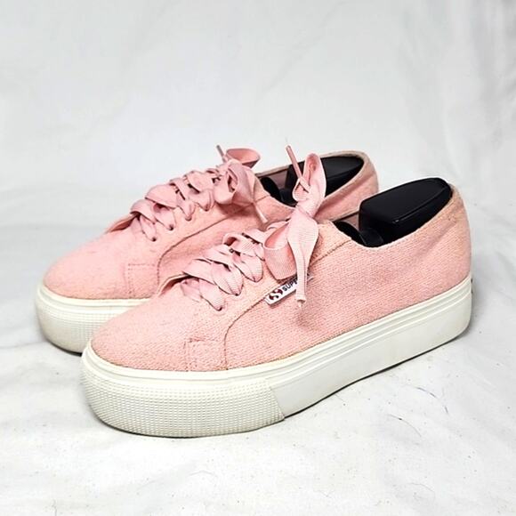 SUPERGA STYLE PLATFORM SNEAKER WOOL PINK WOMAN'S SIZE 8.0 WIDE IN GUC VERY CUTE - Picture 1 of 16